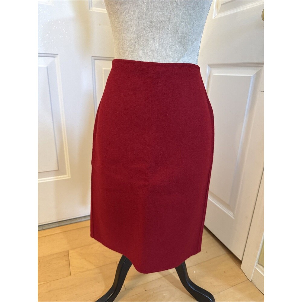 RED STRETCH WOOL SKIRT Talbots Size 4P Petite Straight Pencil Skirt